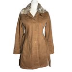 Belted Trench Coat Removable Rabbit Fur Collar Small Tan Pockets Lined Buttons Photo 1