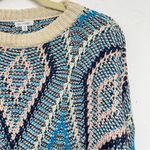 En Crême En Crème Cream & Blue Argyle Knit Sweater Balloon Sleeves Womens M Chunky Fall Photo 3