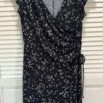 Jones Wear Dress Black/Tan Geo Wrap Front Tie Gathered Dress Size 12 Cap Sleeve Photo 0