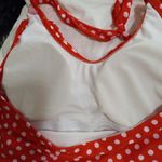 Vintage Romper M Sexy Halter Pin Up Layered Polka Dot Nylon Tie Back Outfit Red Size M Photo 1