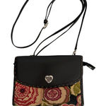 Brighton  Bloom Small Black Leather Roses Wallet Organizer Crossbody Clutch‎ Photo 0