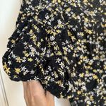 Free People  Dessa Bodysuit Sz Small Black Ditsy Floral Puff Sleeve Mesh Tie Back Photo 6