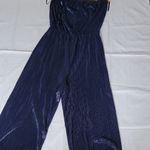 AQUA  Navy Blue Croped Shine Jumpsuit Size S Photo 4