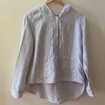 Tahari  100% Linen Stripe Hoodie Button Front Shirt Size Small EUC Photo 0