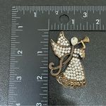 Monet Vintage  Signed Antique Brass-tone Rhinestone Angel Playing Trumpet Brooch Photo 7