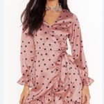 Nasty Gal Polka Dot Satin Ruffle Wrap Dress Photo 2