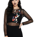 Guess  Embroidered Sheer Mesh Top Womens S Black Floral Whimsygoth Gothic Punk Photo 0