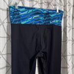Fabletics Black Leggings with Vibrant Blue Patterned Waistband Photo 4