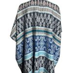 Loft Poncho M/L Blue White Mixed Mosaic Kimono Jacket Woven Knit Festival Hippie Photo 2