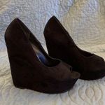 Black suede open toe wedge heels. EUC. Size 6.5 Photo 0