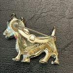 Vintage GERRYS Scottish Terrier Scottie Dog Green Rhinestone Brooch Gold Tone Photo 1
