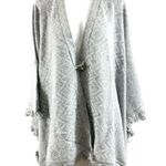 Minnie Rose Womens Poncho Sweater Geometric Boho Fringe Gray One Size OS Photo 0
