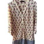 ZARA Woman Cream & Purple Floral Geometric Silk Blend High Low Shirt Dress Photo 3