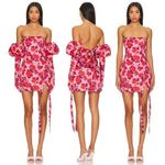 For Love & Lemons  Huda Satin Mini Dress Puff Sleeve Gloves Floral Coquette Sz M Photo 15