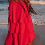 Free People red orange strapless layered + relaxed boho short sunsational set Photo 0