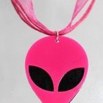 90s Inspired Neon Hot Pink 'They are Out There" Alien Ribbon Waxed Cord Necklace Photo 0