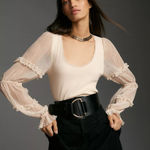 Anthropologie Victorian Ruffled Cream Top NWT Size S | Coquette Feminine Western Photo 0