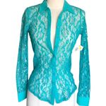 Bongo  Y2K Flair Emerald Lace Subtle Silver Metallic Collar Button-Up Shirt Small Photo 0