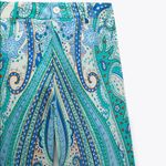 ZARA PRINTED PANTS Mid-rise Wide Leg Blue NEW Photo 6