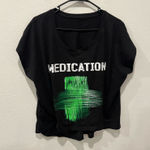 Black and Green Graphic Medication Women's Top size M Size M Photo 0
