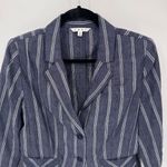 CAbi Nautical Blazer Jacket Womens 10 Blue White Stripe Linen Pockets Style 871 Photo 1