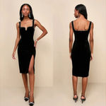 Lulus Black Velvet Midi Dress Photo 1