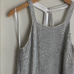 Parker  Justina Silk Silver Rhinestone Beaded Halter Tank Top Photo 5