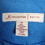 JM Collection Womens Linen Jacket 4 Petite Blue Button Front Pockets 3/4 Sleeve Photo 1