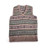 Vintage High V Neck Fair Isle Shetland Wool Sweater Vest Made In Scotland Preppy Tan Size M Photo 3