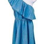 Urban Outfitters Red Camel One Shoulder Ruffle Chambray Denim A-Line Blue Dress Large Photo 0