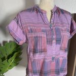 Anthropologie Pilcro Plaid Purple and Pink popover short sleeve Women's Top Photo 1