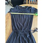 Ramy Brook  Women's Sheer Silk Belted Dress Navy Blue Drop Waist Tiered Sleeves Photo 7