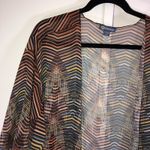 Democracy  Open Front Duster Geometric Print Earth Tones Sheer L/XL Photo 1