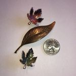 Vintage Gold Tone Leaf Shaped Brooch Set Photo 2