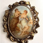 Vintage Gold Tone Brooch With Victorian Style Porcelain Cameo Depicting Classica Photo 0