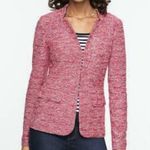 Talbots Red White Tweed Stand Collar Front Open Blazer Jacket Size 12 Preppy Photo 0