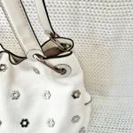 Michael Kors White Leather Silver Floral Bristol Raven Studded Shoulder Bag Hobo Photo 6