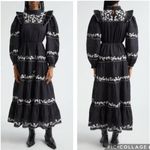 Farm Rio ‎ Embroidered Long Sleeve Tiered Maxi Dress Black XS Photo 2