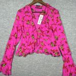 Ecote Urban Outfitters Women's Terri Blouse Sz M Pink Floral Semi Sheer Ruffle Photo 0