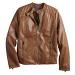 Apt. 9  Faux Leather Moto Motorcycle Jacket Coat Chestnut Brown Womens Size M Photo 1