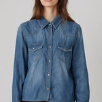 Vanilla Star Jeans Vanilla Star Womens Pearl Snap Western Shirt Large Blue Light Denim Jean Pockets Photo 0