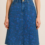 Lee Vintage Denim Skirt Size Small High Waist Floral Print Midi USA Made Blue Photo 0