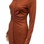 Just Quella  Ribbed Long Sleeve Ruched Button Up Collared Rust Mini Dress 4 / 6 Photo 0
