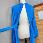 New York And Company  Royal Blue Chiffon Long Sleeve Tie Back Top Blouse Small Photo 3