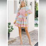 TCEC Pastel Long Sleeves Ruffle Colorful Mini Dress with Yellow Accents Photo 14
