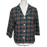 Sleepy Jones Marina Pajama Top Women’s XS Plaid Cotton Flannel 3/4 Sleeve Cozy Green Photo 1