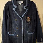 Diane Gilman  Navy Denim Blazer with Embroidery Photo 0