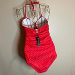 Tempt Me Red Polka Dot Large Vintage Look One Piece Halter Swim Suit Photo 2