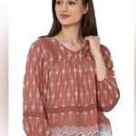 American Eagle  Blouse Women M Crochet Trim Burnt Orange Embroidered Boho READ Photo 0