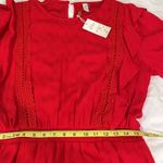 Ruffle crochet lace red elastic waist 3/4 sleeve lightweight lined midi dress Size L Photo 6